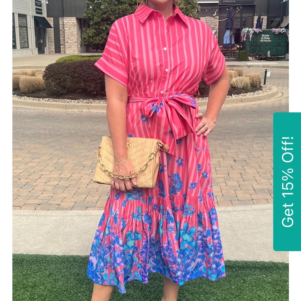 Just Bellina Bubblegum Florals Midi Dress - Pink and Blues